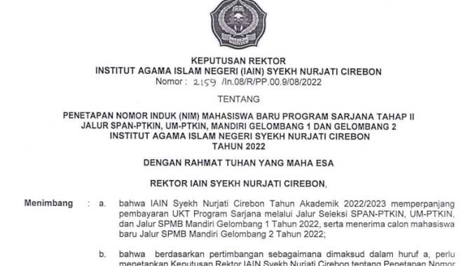 BERIKUT INI PENGUMUMAN SK PENETAPAN NIM TAHAP 2
