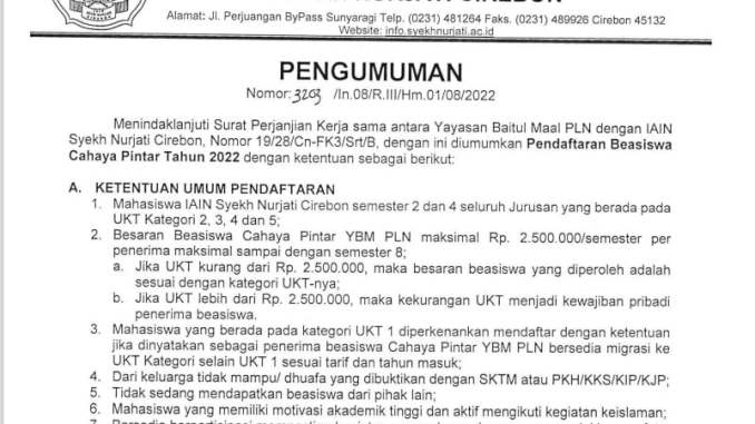 PENGUMUMAN PENDAFTARAN BEASISWA PLN