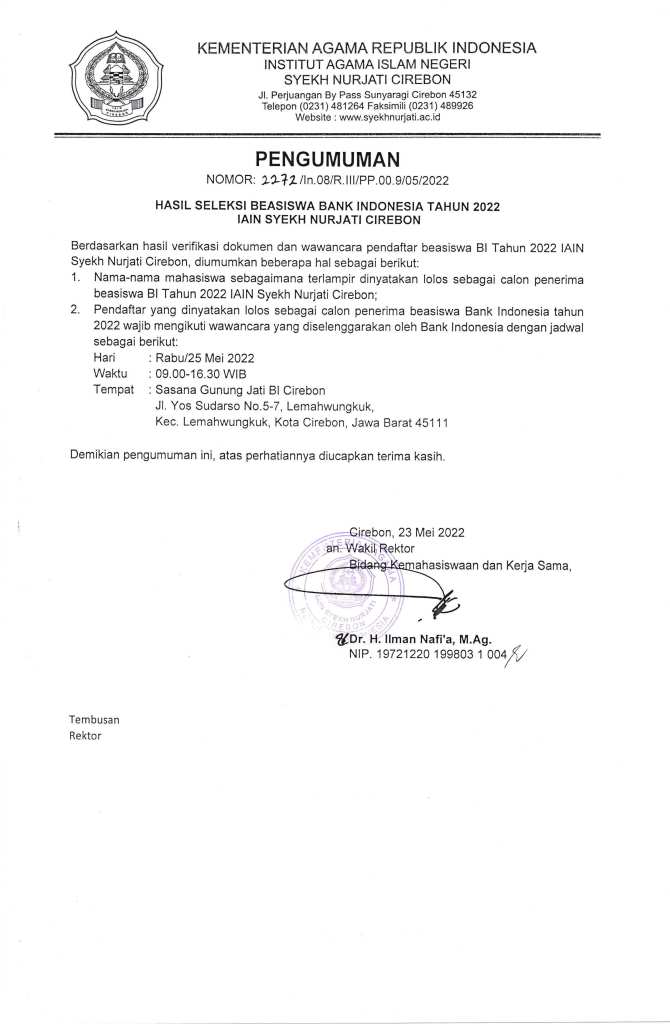 HASIL SELEKSI BEASISWA BANK INDONESIATAHUN 2022