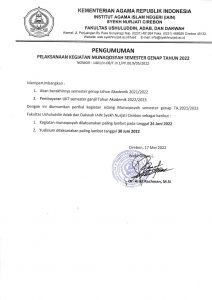 Pengumuman Pelaksanaan Kegiatan Munaqosah Semester Genap Tahun 2022
