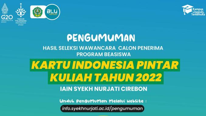 Pengumuman Calon Penerima Beasiswa KIP Kuliah IAIN Cirebon Tahun 2022