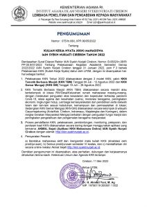 PENGUMUMAN Tentang KULIAH KERJA NYATA (KKN) MAHASISWA IAIN SYEKH NURJATI CIREBON TAHUN 2022: