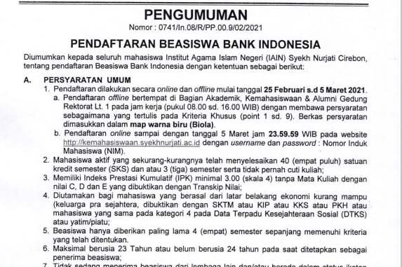 PENDAFTARAN BEASISWA BANK INDONESIA