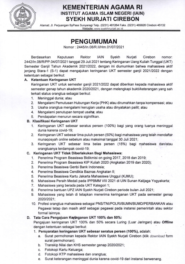 PENGUMUMAN KERINGANAN UKT