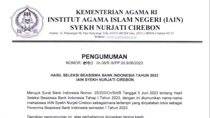 Pengumuman Hasil Seleksi Beasiswa Bank Indonesia tahun 2023